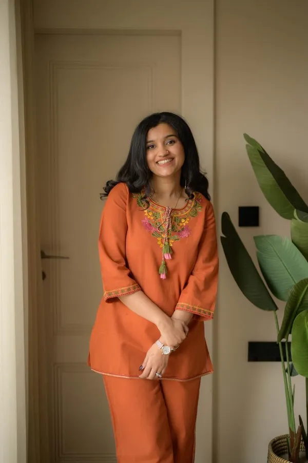 Orange_Embroidered_Ethnic_Kurta_Pyjama_Set_For_Women