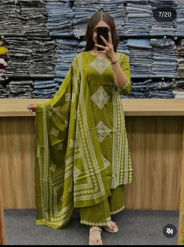 Olive_Green_Embroidered_Cotton_Kurta_Set_For_Women