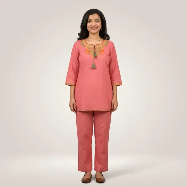 Coral_Pink_Embroidered_Kurta_Pant_Set_For_Women