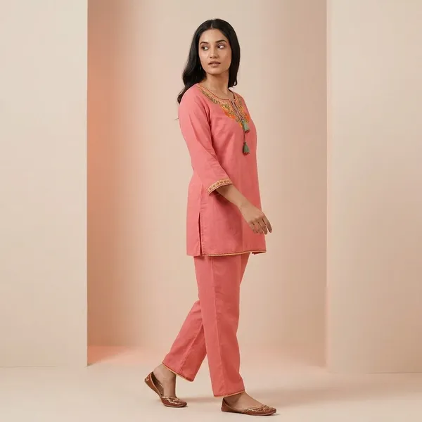 Coral_Pink_Embroidered_Kurta_Pant_Set_For_Women