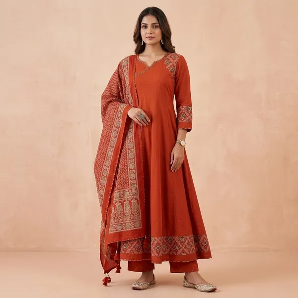 Orange_Embroidered_Anarkali_Suit_Set_For_Women