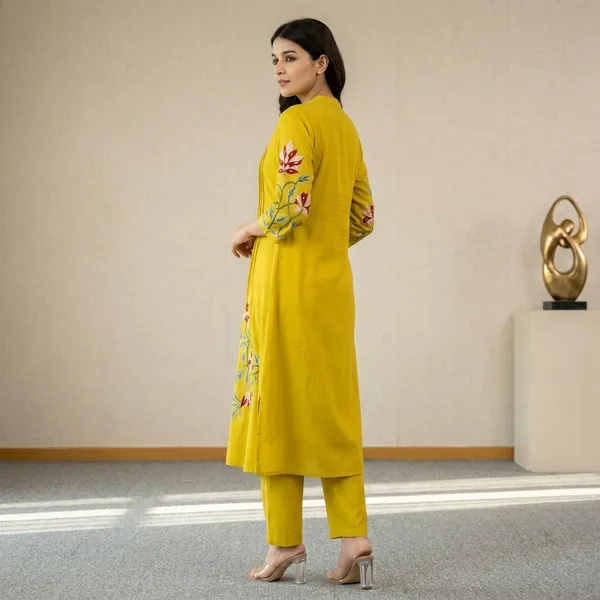 Yellow_Embroidered_Floral_Kurta_Set_For_Women