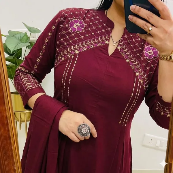 Maroon_Embroidered_Straight_Kurta_Set_For_Women