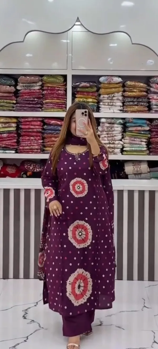 Purple_Bandhani_Print_Kurti_Dupatta_Set_For_Women