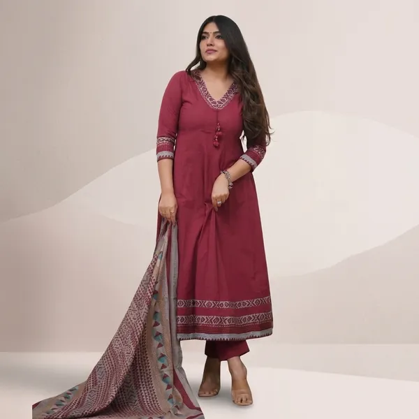 Maroon_Rayon_Embroidered_Kurta_Set_For_Women