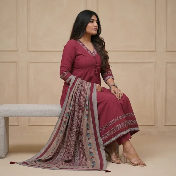 Maroon_Rayon_Embroidered_Kurta_Set_For_Women