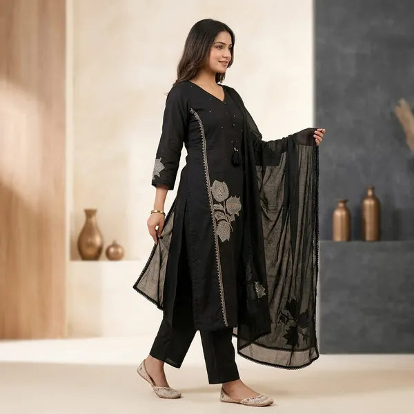 Black_Embroidered_Three_Piece_Suit_Set_For_Women