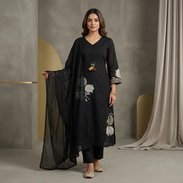 Black_Embroidered_Three_Piece_Suit_Set_For_Women