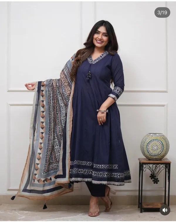 Navy_Blue_Embroidered_Anarkali_Suit_Set_With_Printed_Dupatta
