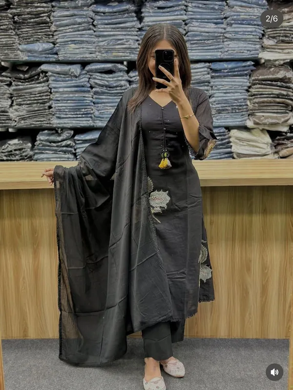 Black_Embroidered_Three_Piece_Suit_Set_For_Women