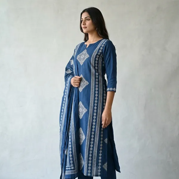 Blue_Geometric_Embroidered_Cotton_Kurta_Set_With_Dupatta_For_Women