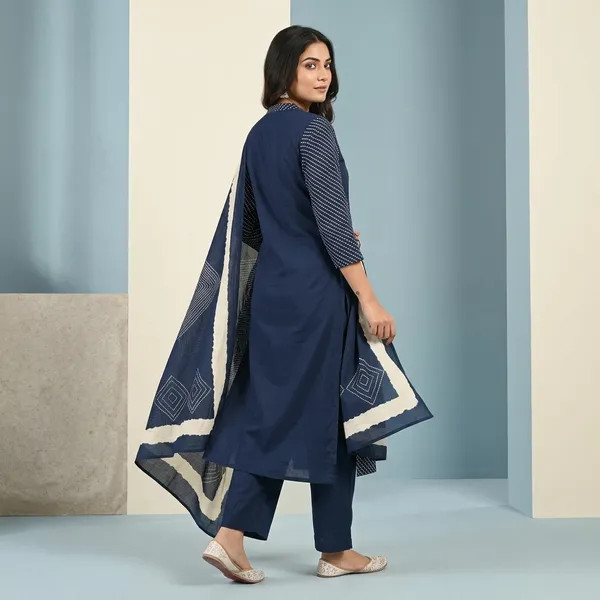 Navy_Blue_Geometric_Print_Cotton_Kurta_Set_For_Women
