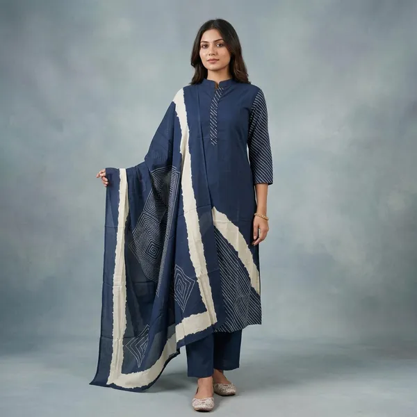 Navy_Blue_Geometric_Print_Cotton_Kurta_Set_For_Women