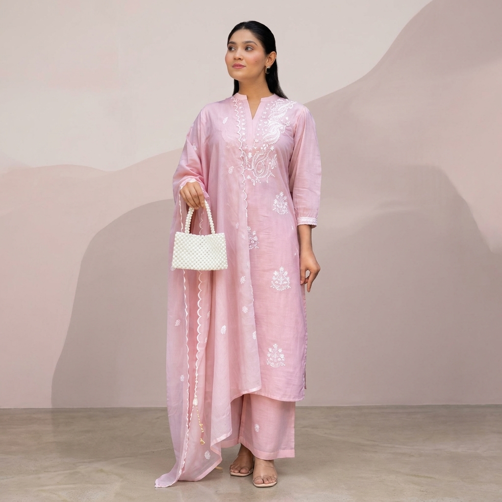 Pink_Embroidered_Georgette_Kurta_Set_For_Women