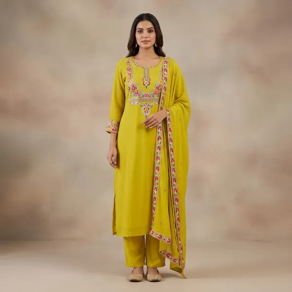 Yellow_Embroidered_Georgette_Kurta_Set_For_Women