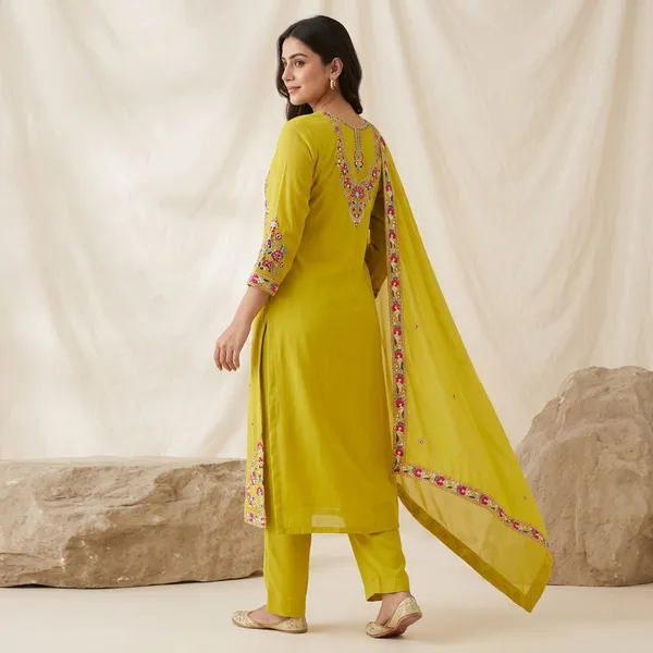 Yellow_Embroidered_Georgette_Kurta_Set_For_Women