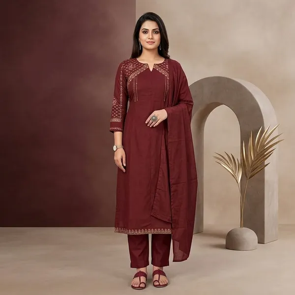 Maroon_Embroidered_Straight_Kurta_Set_For_Women
