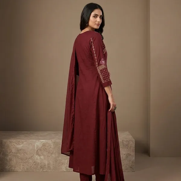 Maroon_Embroidered_Straight_Kurta_Set_For_Women