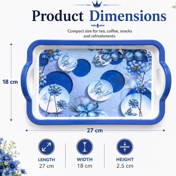 TAJ_Melamine_Serving_Tray_Small_Size_27_cm_Durable_Multipurpose_Tea_And_Snacks_Serving_Tray_Elegant_Butterfly_Floral_Design_Easy_Grip_Handles_Product_Code:_TT-5