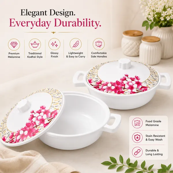Melamine_Floral_Print_Lidded_Kadhai_Bowl_Set