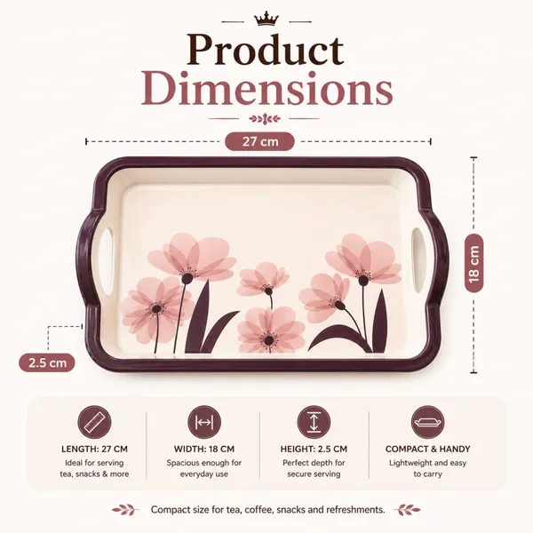 TAJ_Melamine_Serving_Tray_Small_Size_27_cm_Durable_Multipurpose_Tea_And_Snacks_Serving_Tray_Elegant_Floral_Design_Easy_Grip_Handles_Product_Code:_TT-4