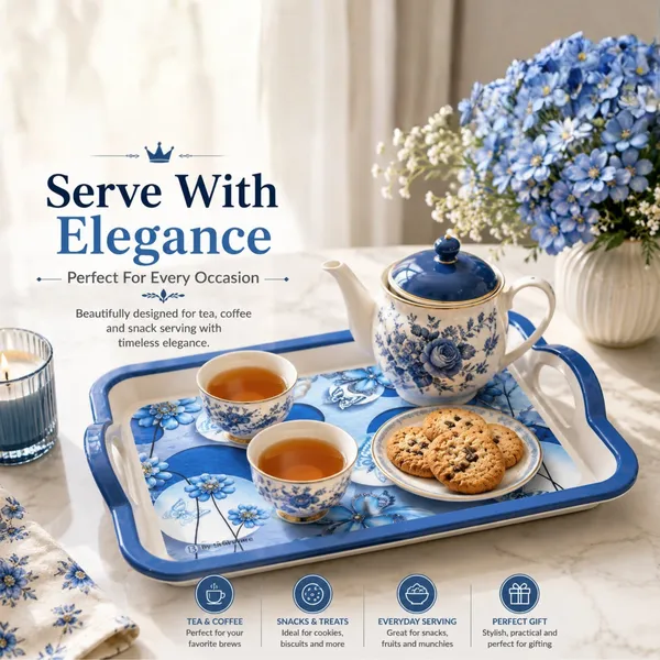 TAJ_Melamine_Serving_Tray_Small_Size_27_cm_Durable_Multipurpose_Tea_And_Snacks_Serving_Tray_Elegant_Butterfly_Floral_Design_Easy_Grip_Handles_Product_Code:_TT-5