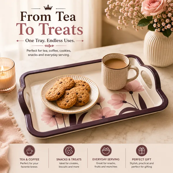 TAJ_Melamine_Serving_Tray_Small_Size_27_cm_Durable_Multipurpose_Tea_And_Snacks_Serving_Tray_Elegant_Floral_Design_Easy_Grip_Handles_Product_Code:_TT-4