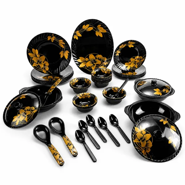 BS_Melamine_Celebration_B2_40_Pcs_Dinner_Set_Black_And_Gold_Floral_Dinnerware