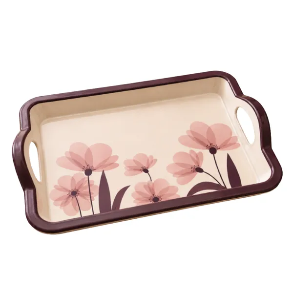 TAJ_Melamine_Serving_Tray_Small_Size_27_cm_Durable_Multipurpose_Tea_And_Snacks_Serving_Tray_Elegant_Floral_Design_Easy_Grip_Handles_Product_Code:_TT-4