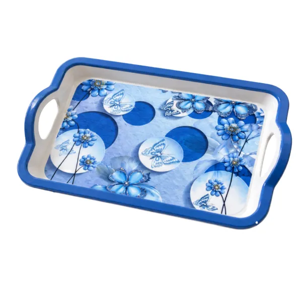 TAJ_Melamine_Serving_Tray_Small_Size_27_cm_Durable_Multipurpose_Tea_And_Snacks_Serving_Tray_Elegant_Butterfly_Floral_Design_Easy_Grip_Handles_Product_Code:_TT-5