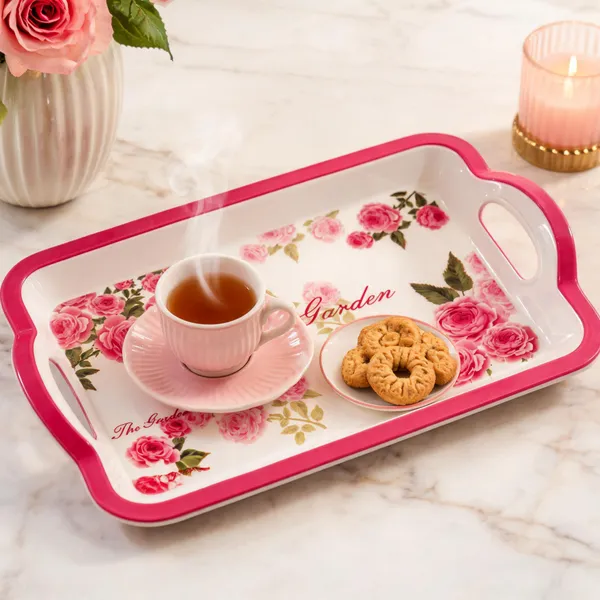 TAJ_Melamine_Serving_Tray_Small_Size_27_cm_Durable_Multipurpose_Tea_And_Snacks_Serving_Tray_Elegant_Rose_Floral_Design_Easy_Grip_Handles