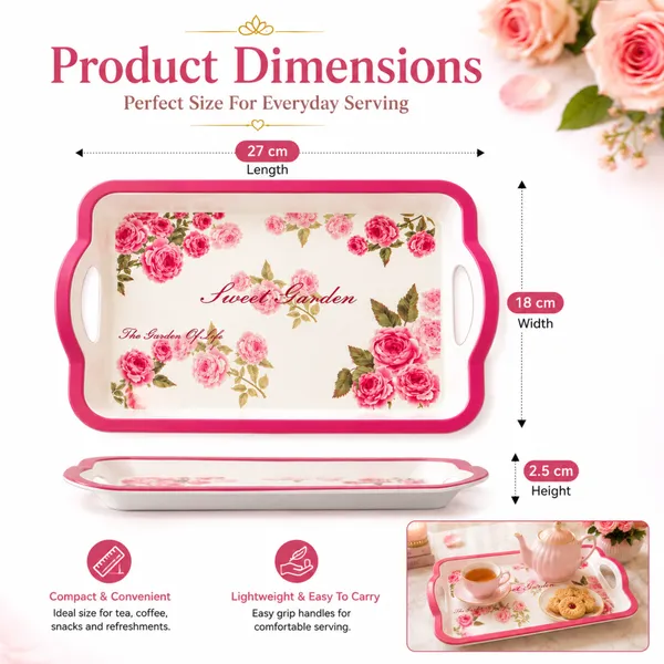 TAJ_Melamine_Serving_Tray_Small_Size_27_cm_Durable_Multipurpose_Tea_And_Snacks_Serving_Tray_Elegant_Rose_Floral_Design_Easy_Grip_Handles