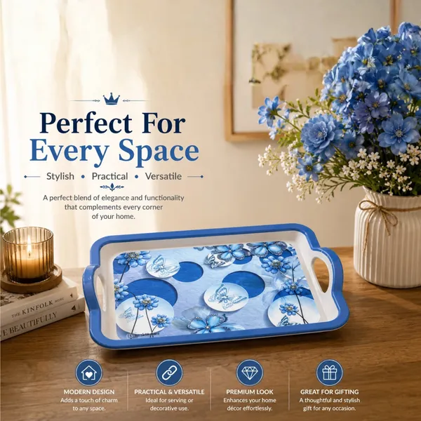 TAJ_Melamine_Serving_Tray_Small_Size_27_cm_Durable_Multipurpose_Tea_And_Snacks_Serving_Tray_Elegant_Butterfly_Floral_Design_Easy_Grip_Handles_Product_Code:_TT-5