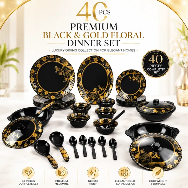 BS_Melamine_Celebration_B1_Dinner_Set_40_Pcs_Premium_Black_And_Gold_Floral_Design_Tableware_Set