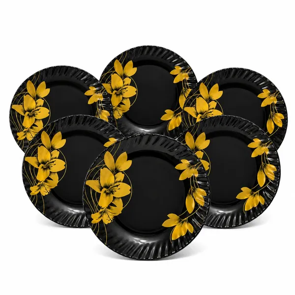 Celebrations_B2_Luxury_Melamine_Half_Plate_Set_(6_Pieces)_23_cm_Black_And_Gold_Floral_Dinnerware_Elegant_Designer_Snack_And_Dinner_Plates_Durable,_Glossy_Finish