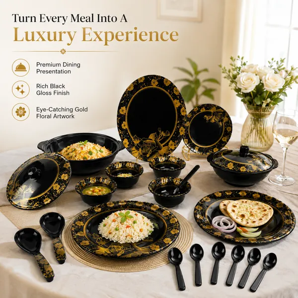 BS_Melamine_Celebration_B1_Dinner_Set_40_Pcs_Premium_Black_And_Gold_Floral_Design_Tableware_Set