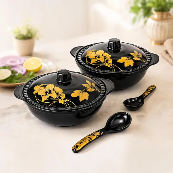 BS_Melamine_26_cm_Black_And_Gold_Floral_Donga_Set_of_2_with_2_Serving_Spoons_Food_Grade_Serving_Bowls_with_Lids_Premium_Glossy_Finish_Multipurpose_Kitchen_And_Dining_Set_B-2
