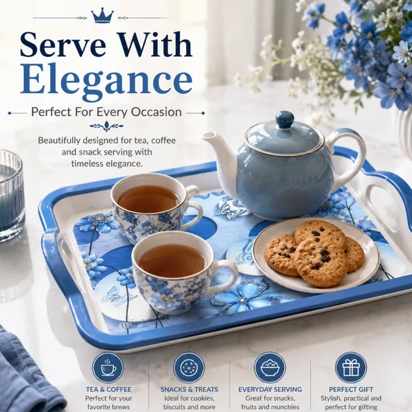 TAJ_Melamine_Serving_Tray_Small_Size_27_cm_Durable_Multipurpose_Tea_And_Snacks_Serving_Tray_Elegant_Butterfly_Floral_Design_Easy_Grip_Handles_Product_Code:_TT-5
