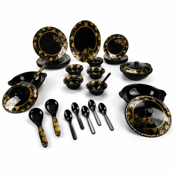 BS_Melamine_Celebration_B1_Dinner_Set_40_Pcs_Premium_Black_And_Gold_Floral_Design_Tableware_Set