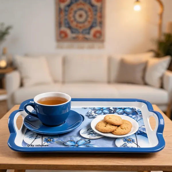 TAJ_Melamine_Serving_Tray_Small_Size_27_cm_Durable_Multipurpose_Tea_And_Snacks_Serving_Tray_Elegant_Butterfly_Floral_Design_Easy_Grip_Handles_Product_Code:_TT-5