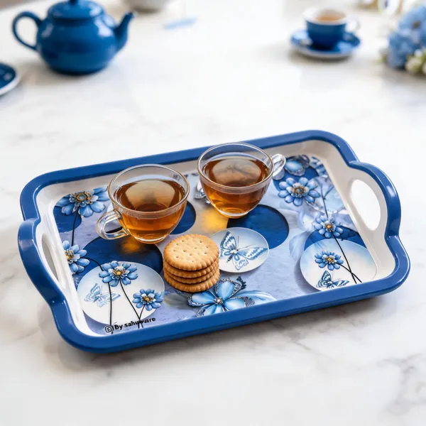 TAJ_Melamine_Serving_Tray_Small_Size_27_cm_Durable_Multipurpose_Tea_And_Snacks_Serving_Tray_Elegant_Butterfly_Floral_Design_Easy_Grip_Handles_Product_Code:_TT-5