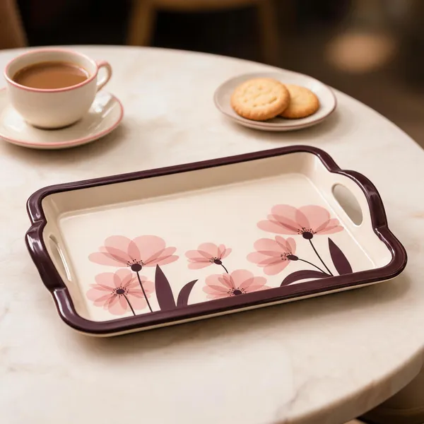 TAJ_Melamine_Serving_Tray_Small_Size_27_cm_Durable_Multipurpose_Tea_And_Snacks_Serving_Tray_Elegant_Floral_Design_Easy_Grip_Handles_Product_Code:_TT-4