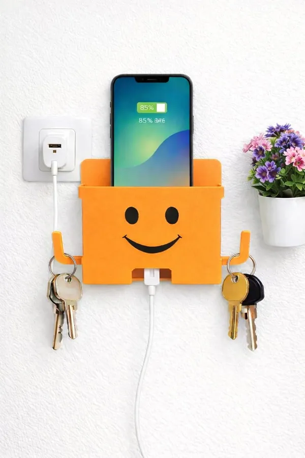 Afaks_Wall_Mounted_Mobile_Charging_Stand_With_Key_Holder_Multicolor