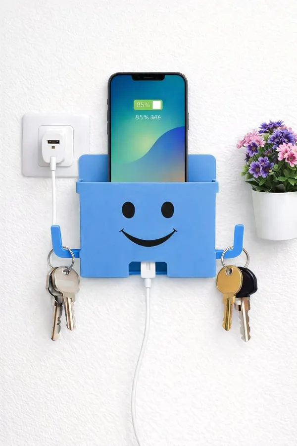 Afaks_Wall_Mounted_Mobile_Charging_Stand_With_Key_Holder_Multicolor