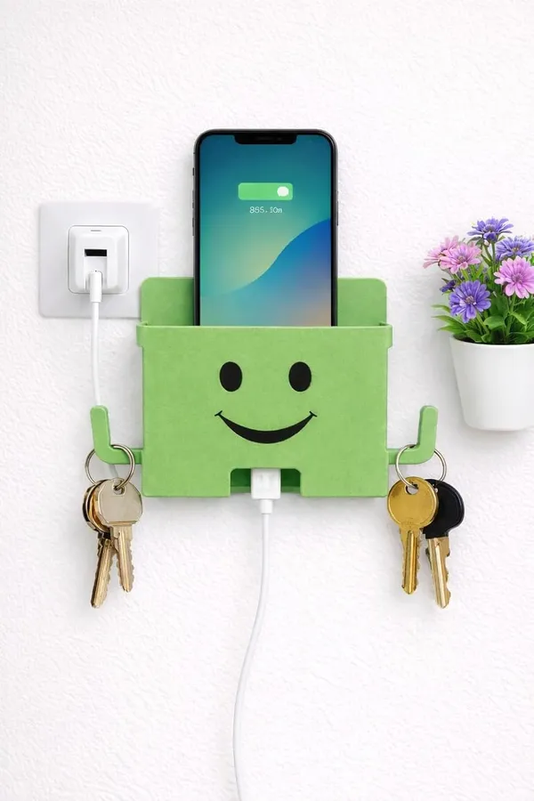 Afaks_Wall_Mounted_Mobile_Charging_Stand_With_Key_Holder_Multicolor
