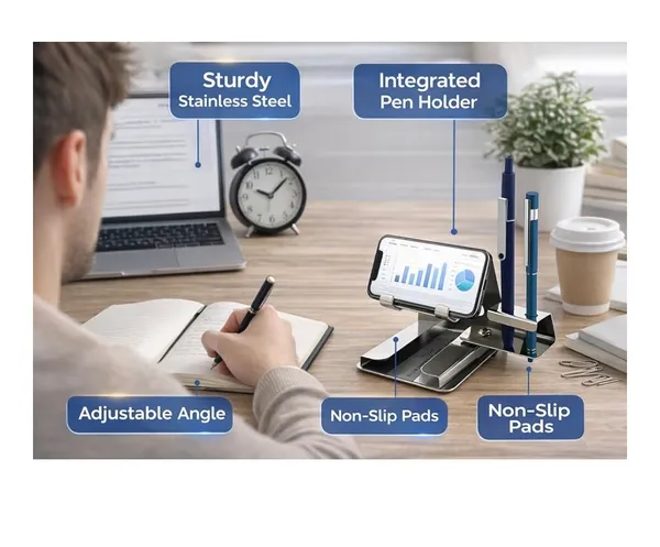 Afaks_Stainless_Steel_Mobile_Stand_With_Pen_And_Card_Holder_White