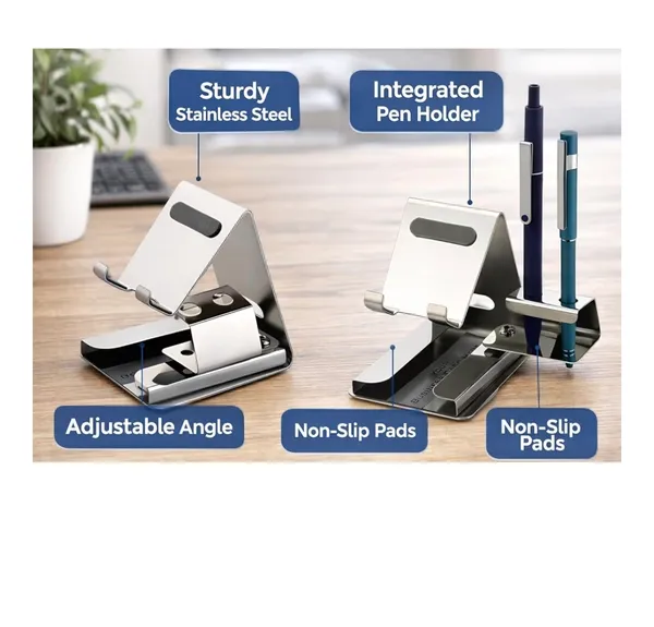 Afaks_Stainless_Steel_Mobile_Stand_With_Pen_And_Card_Holder_White