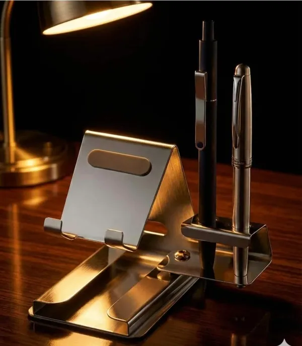 Afaks_Stainless_Steel_Mobile_Stand_With_Pen_And_Card_Holder_White