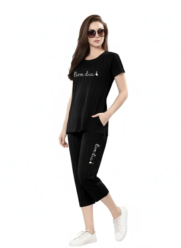 Black_Jacquard_Capri_Night_Suit_For_Women