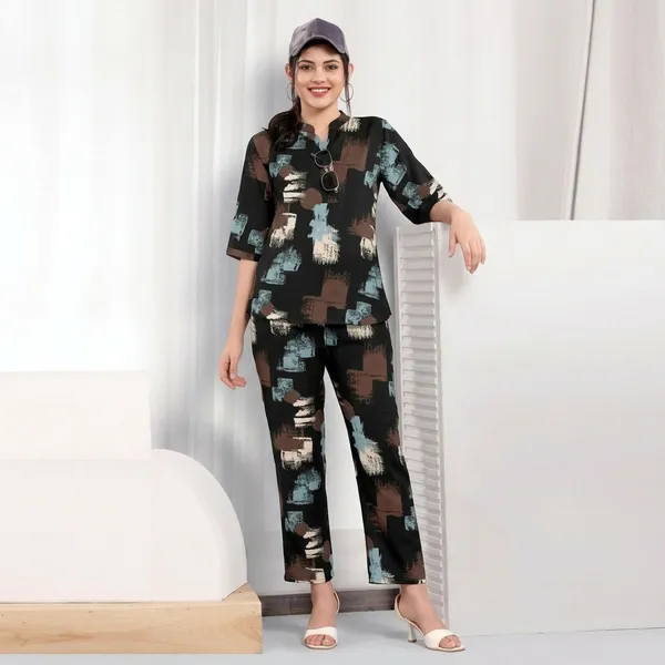 Black_And_Brown_Printed_Long_Night_Suit_For_Women